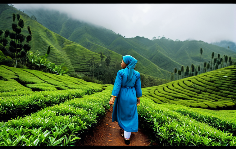 **

"A serene scene of a woman wearing a modest baju kurung walking through a tea plantation in Cameron Highlands, Malaysia. Mist hangs in the air. She's gently touching the tea leaves. Fully clothed, appropriate attire, safe for work, perfect anatomy, natural proportions, professional photography, high quality, family-friendly."

**